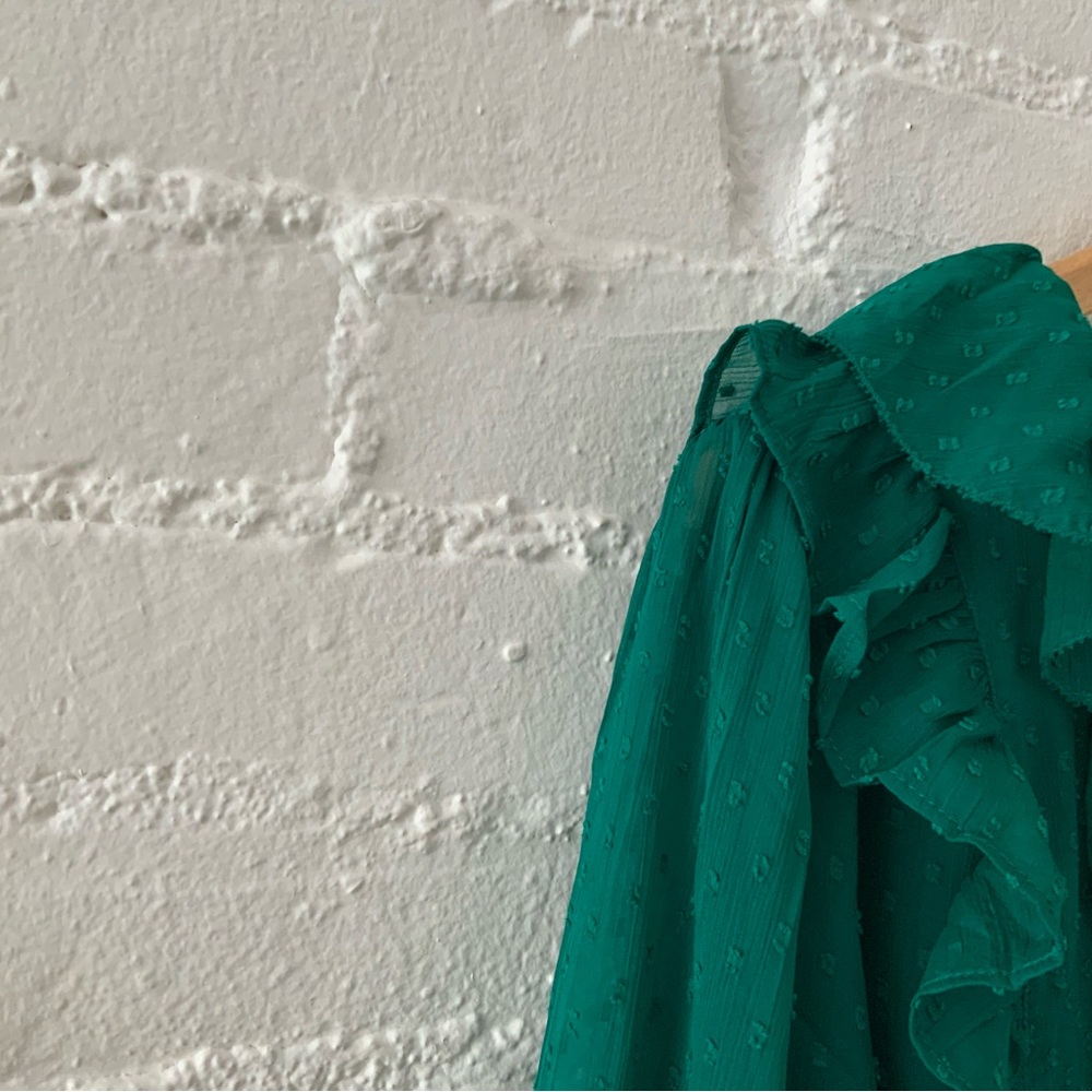 LOFT Green Ruffle Blouse - Picture 8 of 14